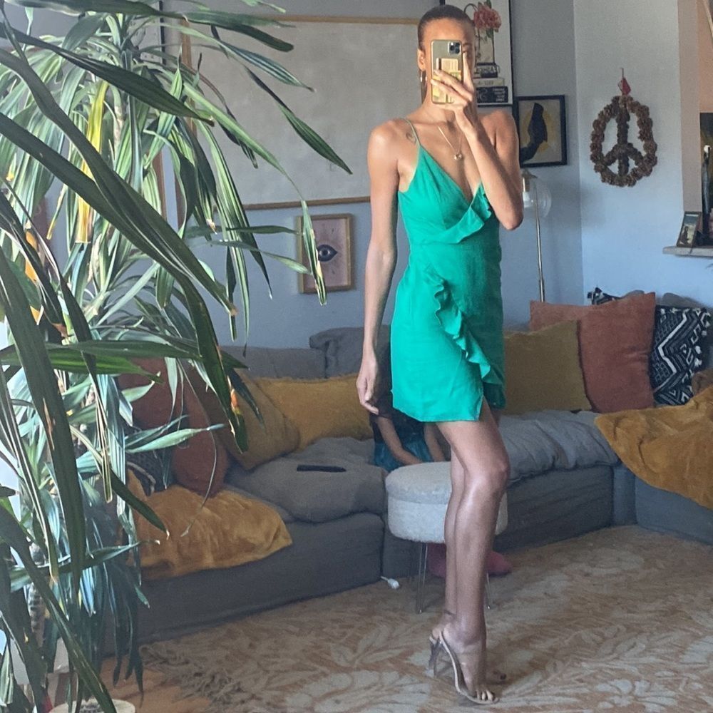 Green Ruffle Faux Wrap Dress - Picture 10 of 12